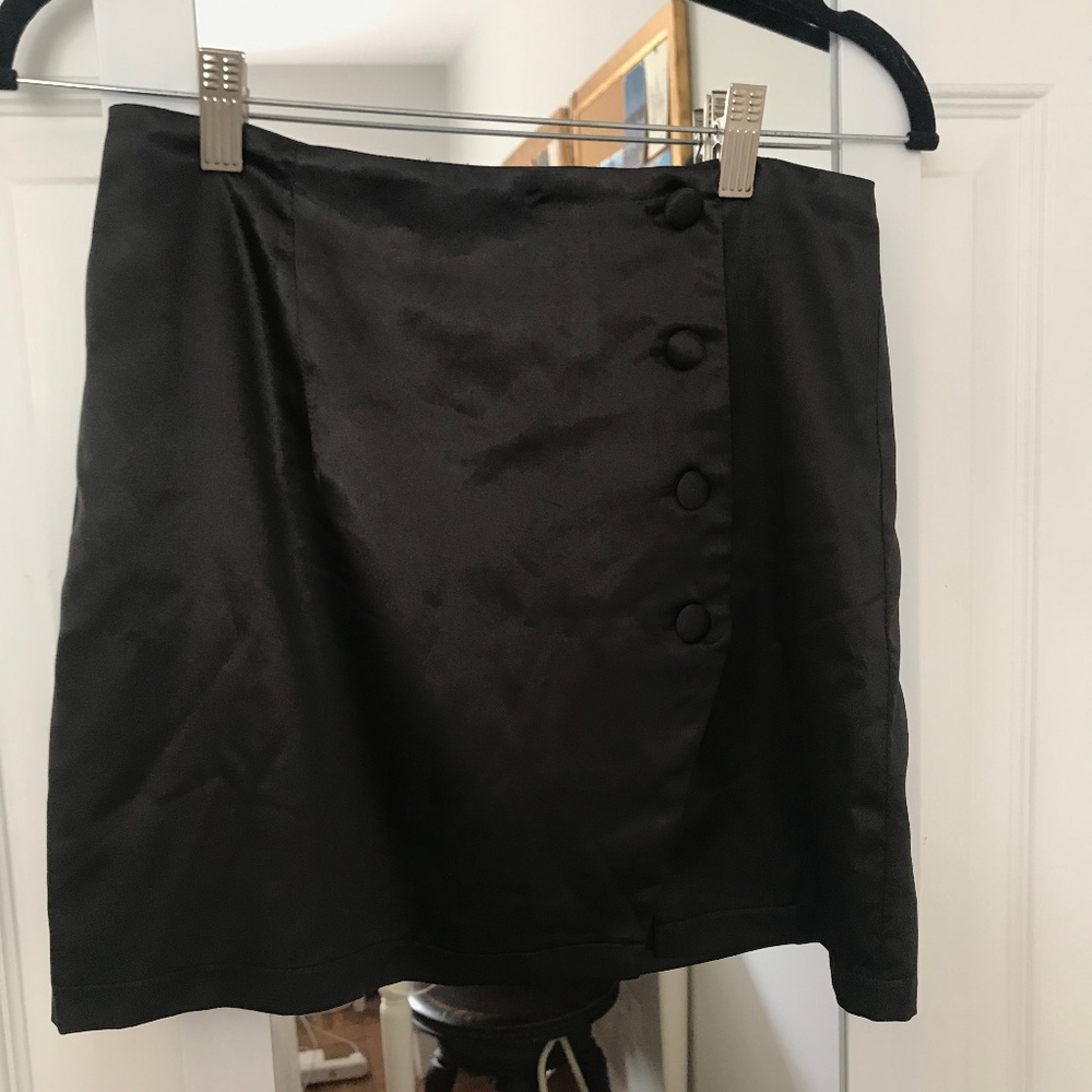 Black Satin Skirt with Slit